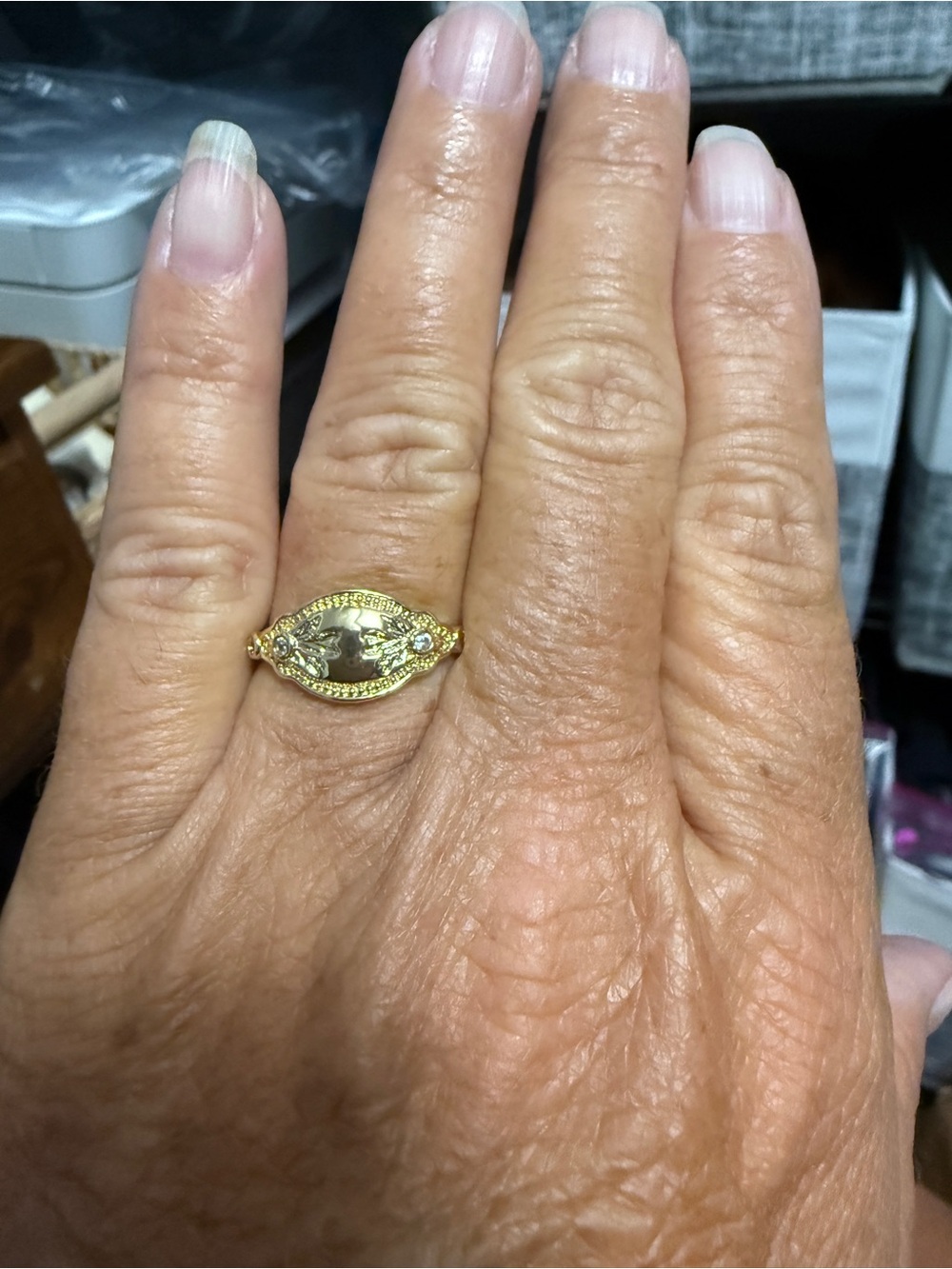 Gold Floral Marquise Ring - Elegant Women's Statement Ring